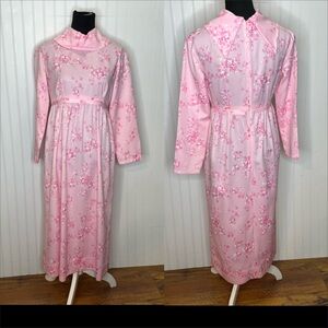 Pink Floral Long Sleeve Dress Vintage Homemade Size 6/8